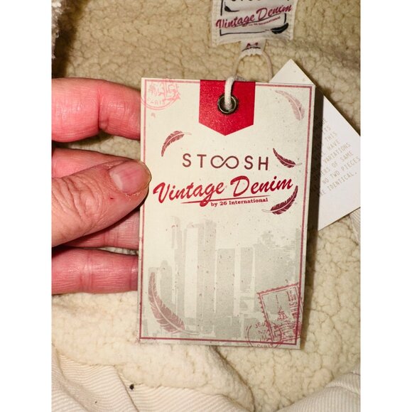 NWT Stoosh Vintage Boxy M Denim Sherpa Chore Coat Barn Jacket Cream Oversized - Picture 6 of 14